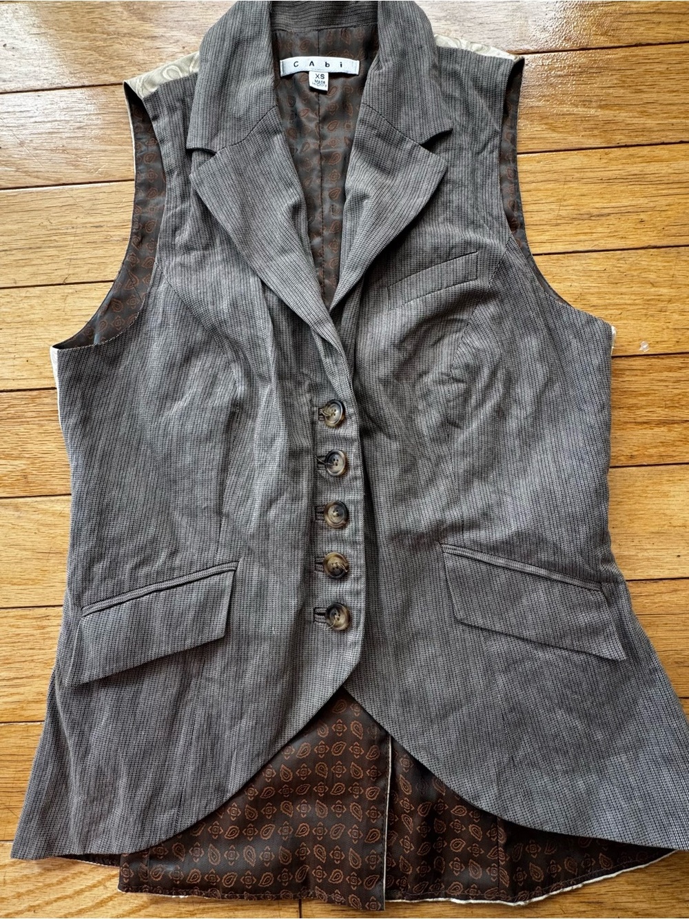 CAbi Gray Tailored Vest Button Front Waistcoat Minimalist Chic
